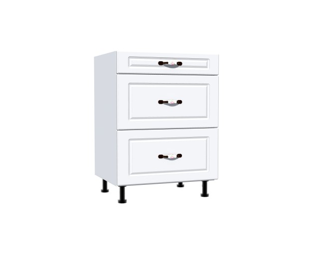 Corp inferior 60 cu 3 sertare metalice greutate Zebra MDF alb